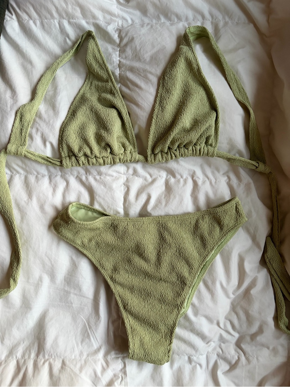 Zaful Olive Green Textured Triangle Bikini Set